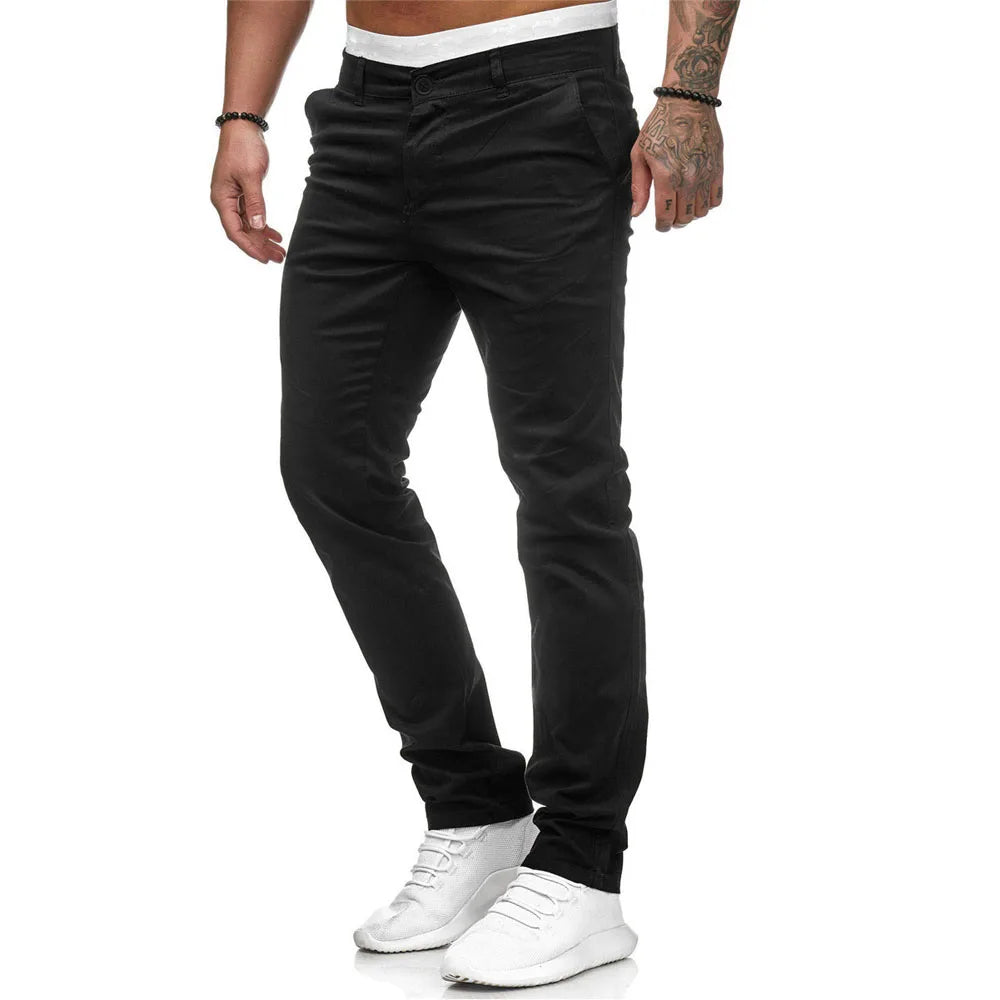 Men Slim Pants Autumn Male One Button Solid Color Straight Workwear Full Trousers BSD-8816