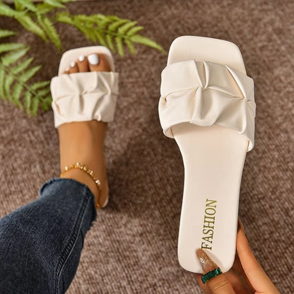 Sandálias femininas da moda, bico quadrado, sapatos de verão para mulheres, sandálias rasteiras estilo coreano, chinelos de verão, sandálias femininas.