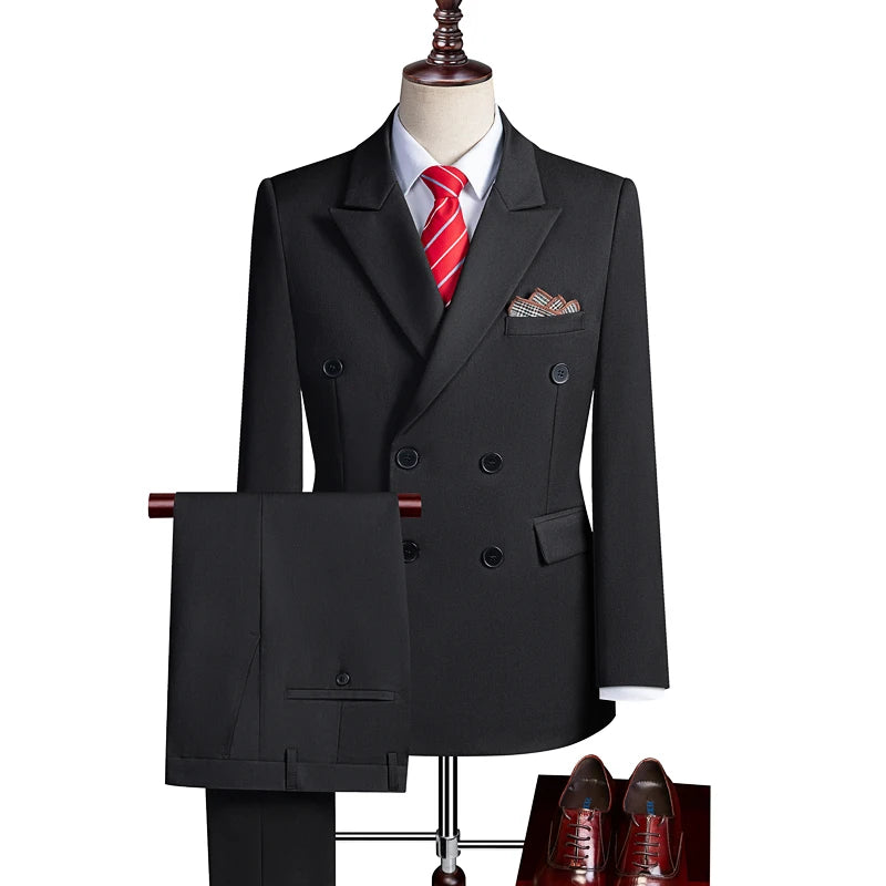 Terno Casual Masculino de Três Peças com Abotoamento Duplo para Festas e Casamentos, Traje Coreano de Cor Sólida Leve e Elegante