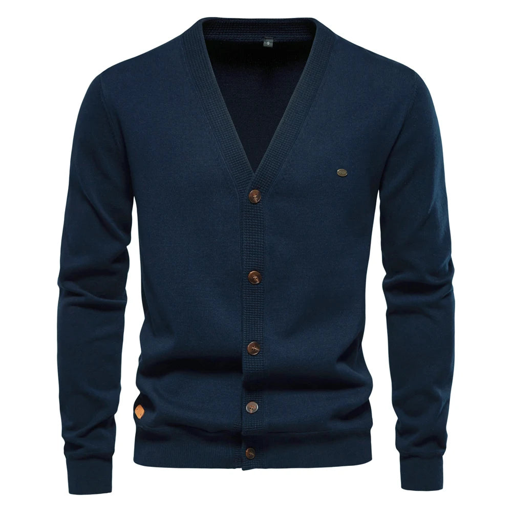 Aiopeson 2024 novo outono algodão cardigan camisola masculina casual único breasted cor sólida de alta qualidade camisola de algodão masculino