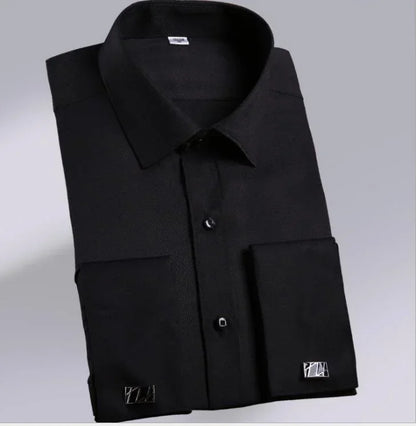 Quality French Cufflinks Shirt Men's Long Sleeve Tuxedo Male Brand Slim Fit White Button Cuff Social Men Dress Shirts