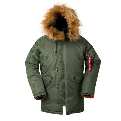 Exército coreano grosso parka inverno capuz de pele quente tático bombardeiro n3b puffer masculino longo à prova vento parkas casaco militar roupas masculinas
