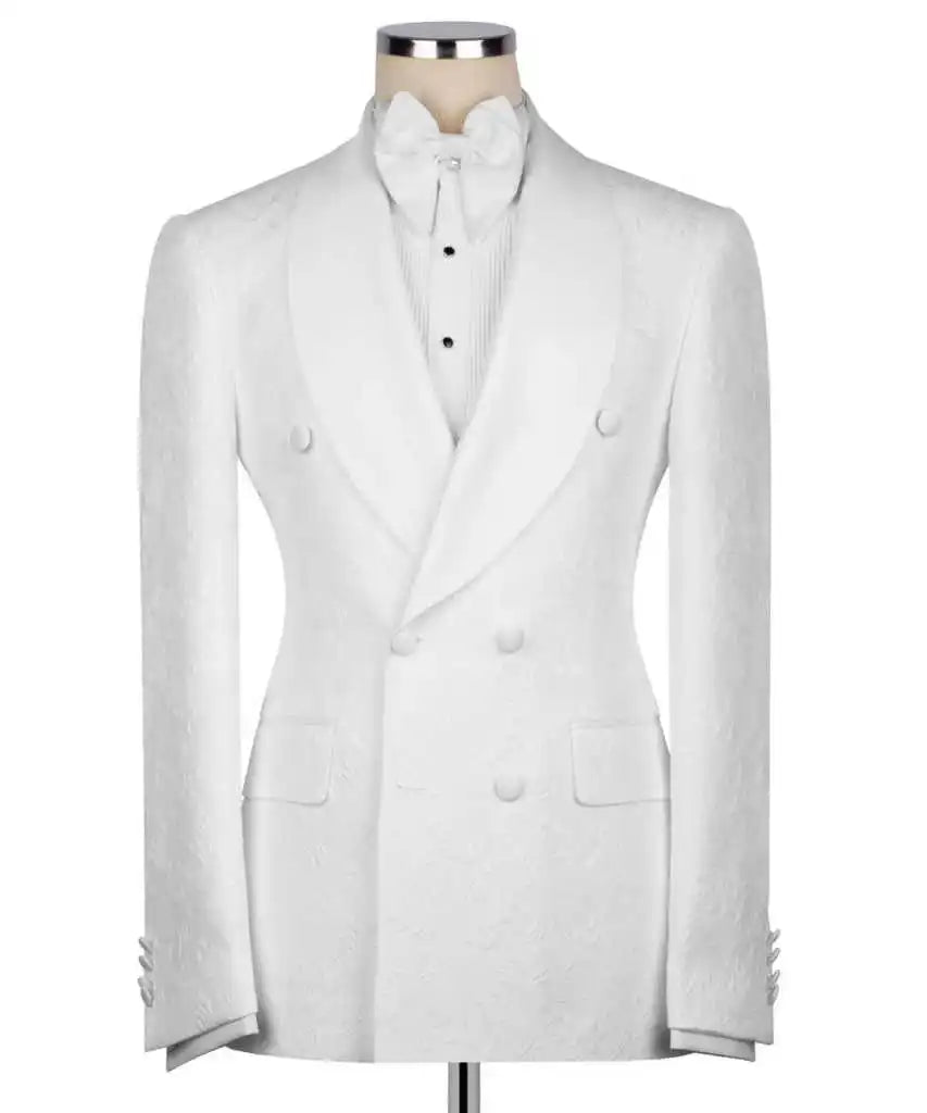 Ternos de Casamento Nobres: Conjunto de 2 Peças em Jacquard para Homens, com Lapela Xale e Abotoamento Duplo, Blazers de Noite para Noivos Personalizados