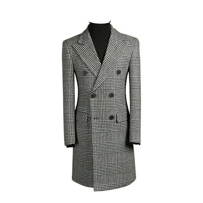 Outono inverno houndstooth casaco longo masculino duplo breasted jaqueta clássica para casamento formal blazers noivo negócios smoking