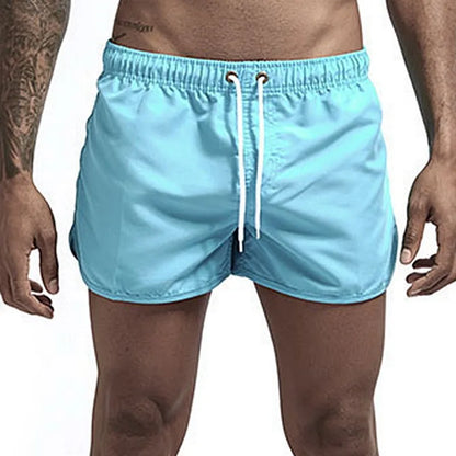 Calções de banho masculinos para o verão, calções de banho de marca, calções de banho sensuais, fatos de banho masculinos de cintura baixa e respiráveis para a praia.