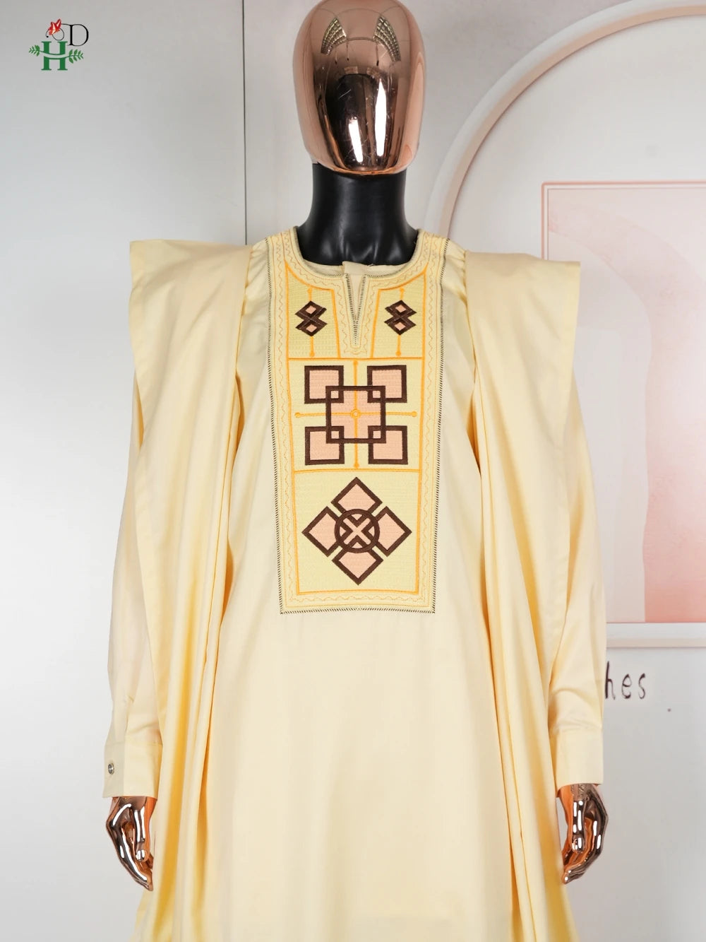 Conjunto H&D Africano de 3 Peças (Top e Calça) para Homens, Bordado Amarelo, Roupa Tradicional Africana para Uso Diário, Casamento, Festa, Tamanhos Grandes, 2026