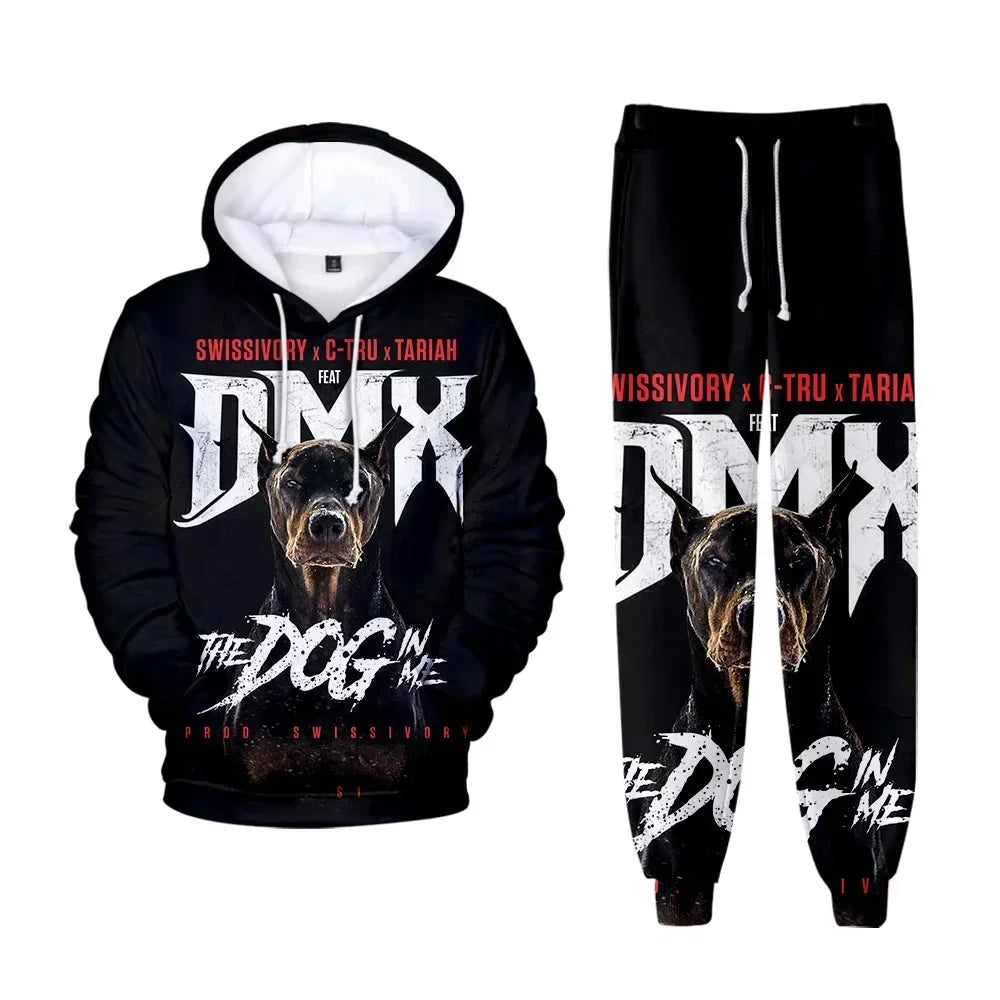 Hip hop rapper dmx impressão 3d conjuntos de treino masculino moda terno esportivo moletom com capuz + moletom roupas masculinas 2 peças conjunto