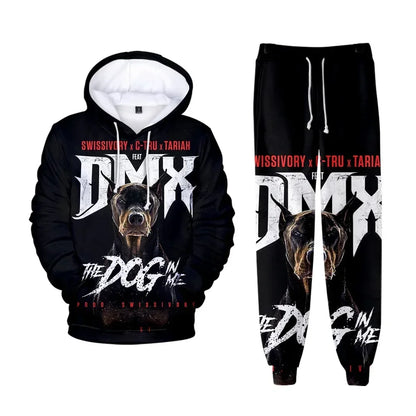 Hip hop rapper dmx impressão 3d conjuntos de treino masculino moda terno esportivo moletom com capuz + moletom roupas masculinas 2 peças conjunto
