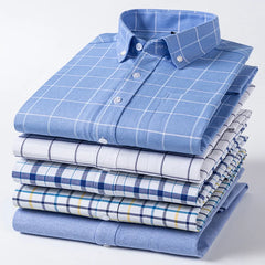 2025 camisa social masculina puro algodão oxford marca de luxo fino macio abotoado xadrez formal trabalho roupas ocidentais