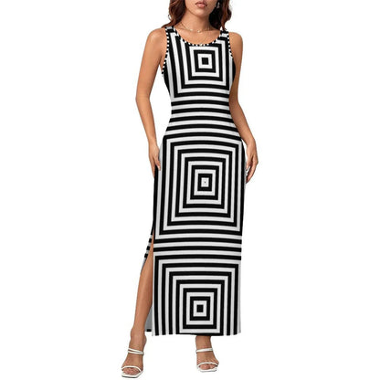 Vestido Bodycon com Estampa Abstrata, Vestido Maxi Retrô de Verão, Sem Mangas, Casual, Estilo Y2k, Tamanho Grande 4XL