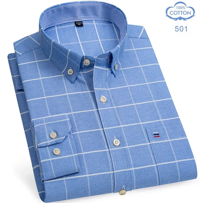 2025 camisa social masculina puro algodão oxford marca de luxo fino macio abotoado xadrez formal trabalho roupas ocidentais