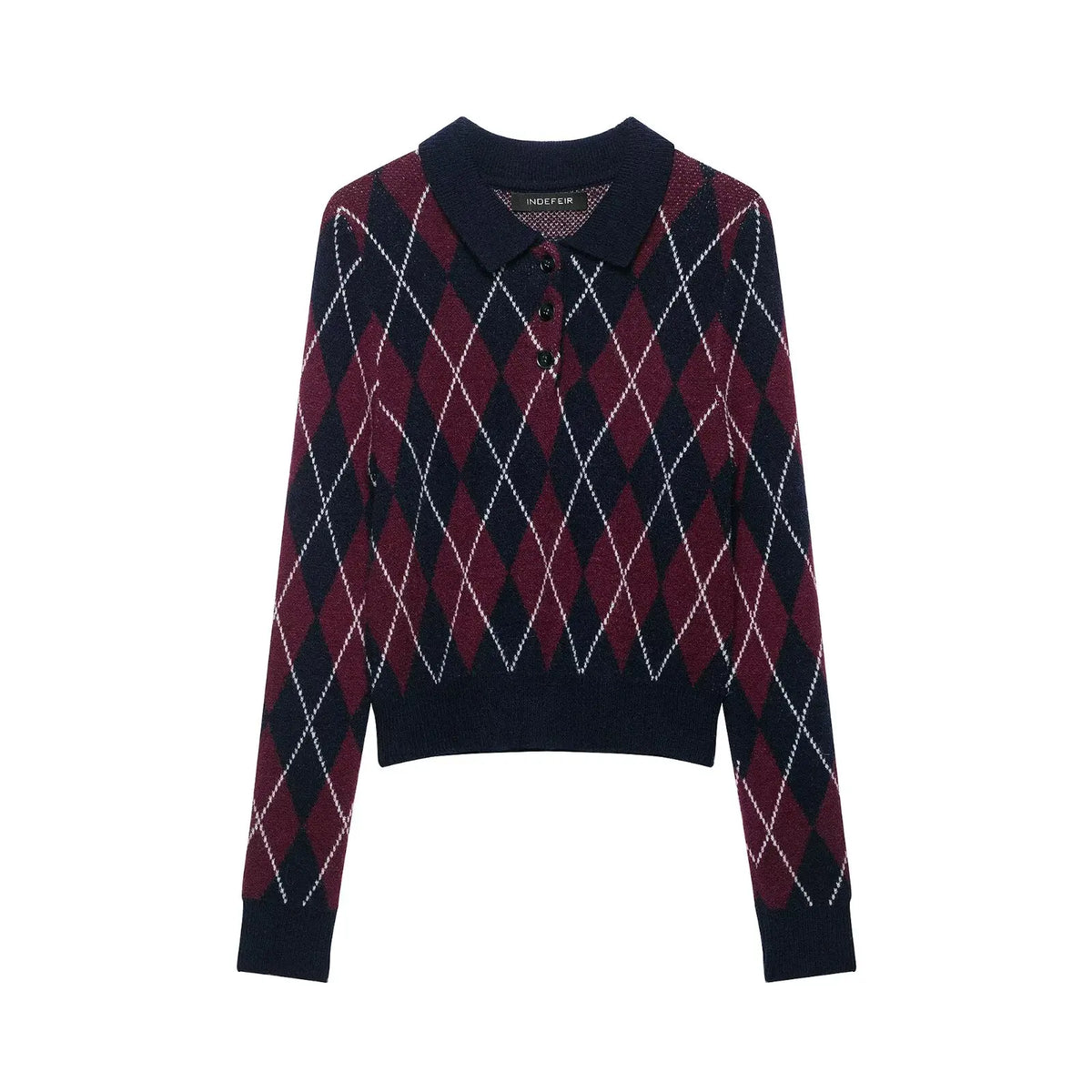 Suéter Feminino de Tricô Argyle para Outono/Inverno, Pulôver Casual Quente com Botões e Manga Longa