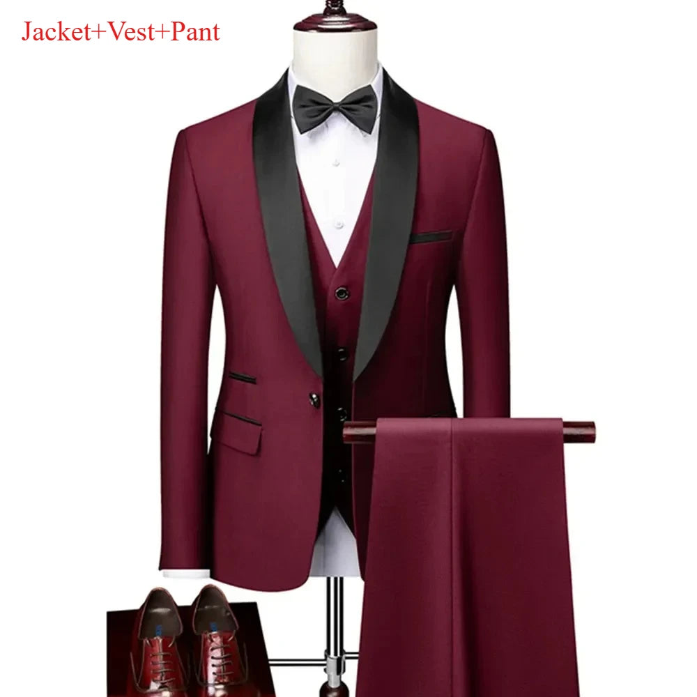 Lapela masculina preto terno conjunto casaco colete calças/negócios padrinhos noivo vestido de casamento fprmal blazer calças