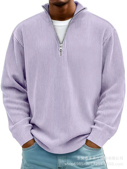 Outono/inverno nova moda masculina versátil casual gola meia zíper design veludo manga comprida camisa polo moletom