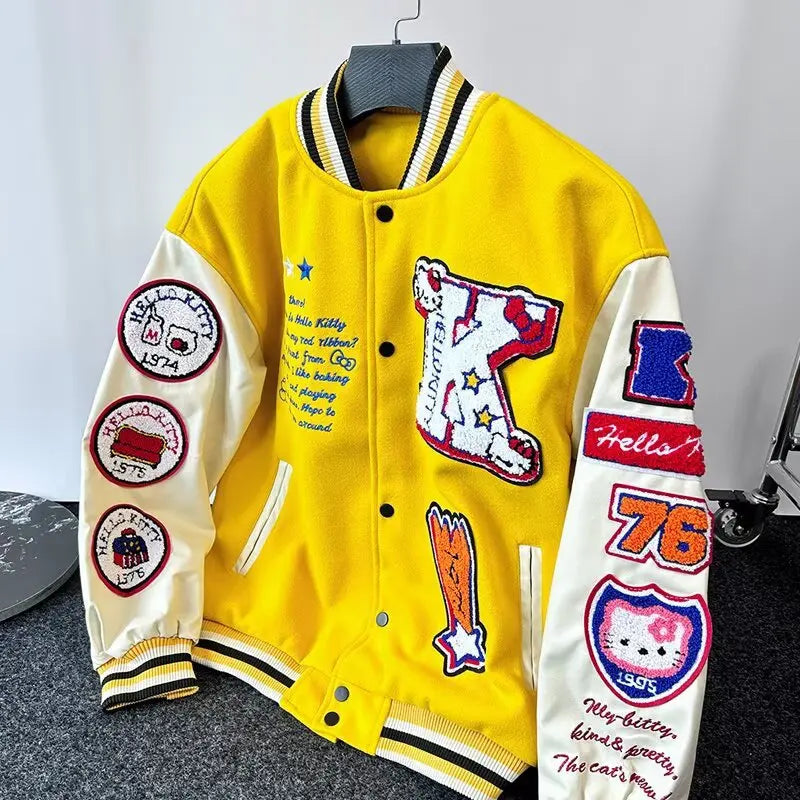 2025 americano retro gato reunindo bordado emenda uniforme de beisebol para homens e mulheres marca de moda solta gola jaqueta