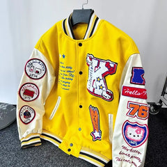 2025 americano retro gato reunindo bordado emenda uniforme de beisebol para homens e mulheres marca de moda solta gola jaqueta