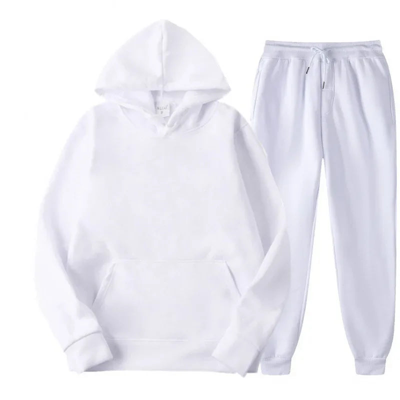 Conjunto Esportivo Masculino Outono/Inverno 2026, Cor Sólida, Duas Peças, Moletom com Capuz e Calças de Jogging, Roupas Casuais Esportivas 2026
