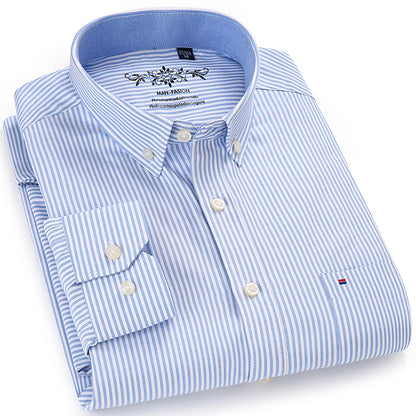 Camisa masculina de manga comprida oxford com botão no peito esquerdo confortável outono inverno ajuste regular casual versátil moda