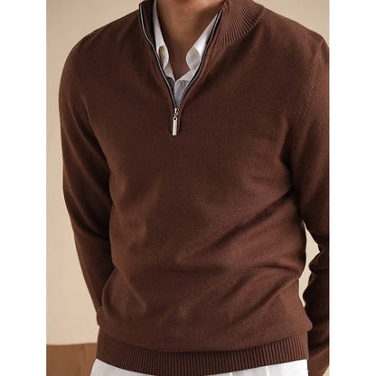 Camiseta Masculina Slim Fit de Manga Longa em Tricô com Gola Alta Estilo Casual para Outono e Inverno em Cor Sólida e Anti-Bolinhas