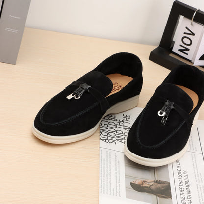 Mocassins Femininos de Camurça Sem Logo, Design de Luxo, Sapatos Casuais Confortáveis para Mulheres, Calçados Planos para o Verão