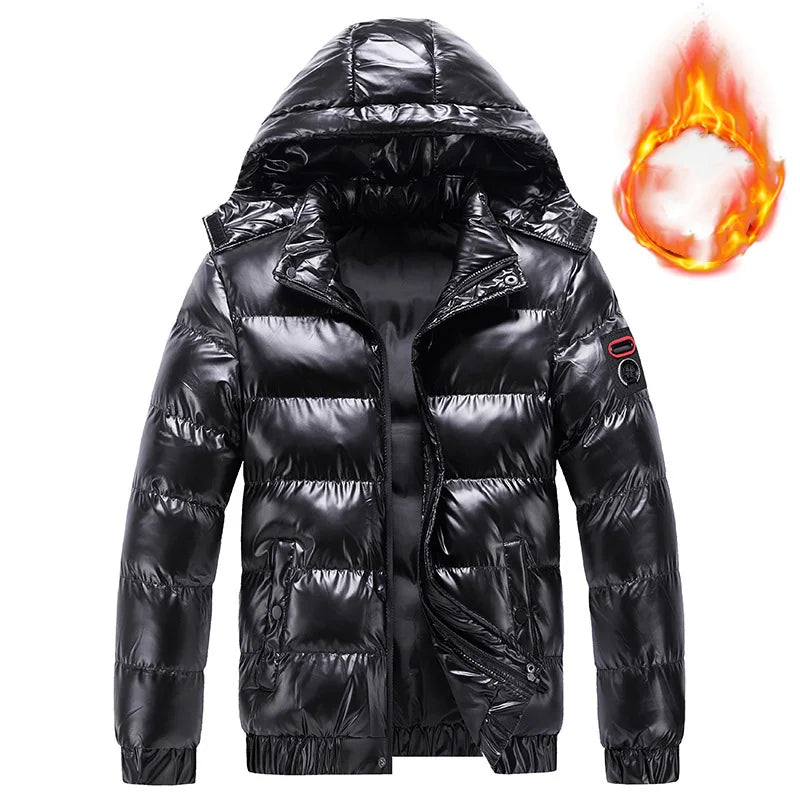 Jaqueta Masculina de Inverno Acolchoada à Prova de Frio Manga Longa Casaco Masculino Moderno Simples Cor Sólida com Capuz Removível Agasalho Masculino