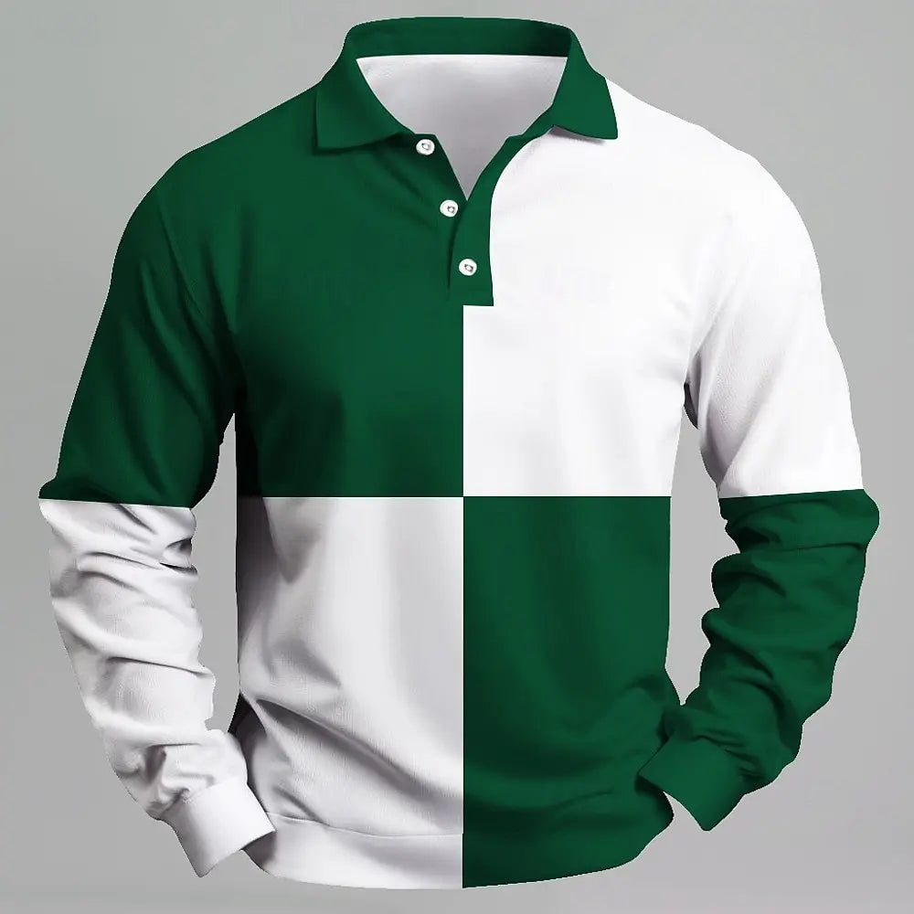 2025 moda masculina bloco de cores camisa polo manga longa respirável casual topos fino ajuste secagem rápida gola clássica camisa polo