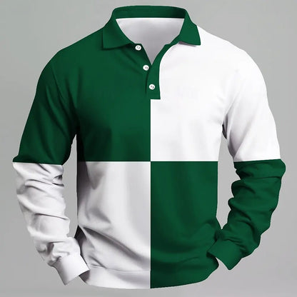 2025 moda masculina bloco de cores camisa polo manga longa respirável casual topos fino ajuste secagem rápida gola clássica camisa polo