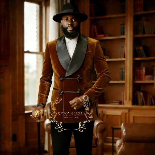 Ternos Formais Masculinos em Veludo Marrom, Blazer com Dois Botões, Calças Elegantes, Ajuste Slim, Roupas Masculinas para Casamento e Casual de Negócios