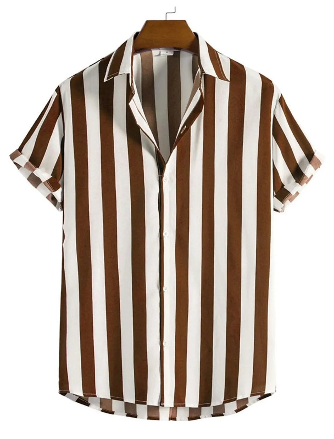 Listrado simples camisa masculina casual solto lapela cardigan topo tamanho grande camisa de manga curta masculina high-end confortável e simples