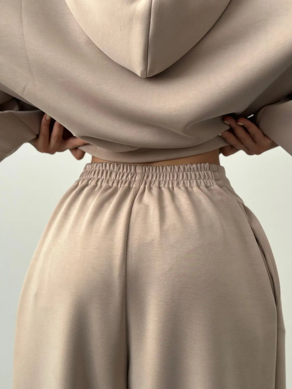 Conjuntos de Calças Casuais para Mulheres, Estilo Esportivo, Moletom Curto com Capuz, Calças de Cintura Alta, Conjunto de Duas Peças, Moda de Rua Feminina