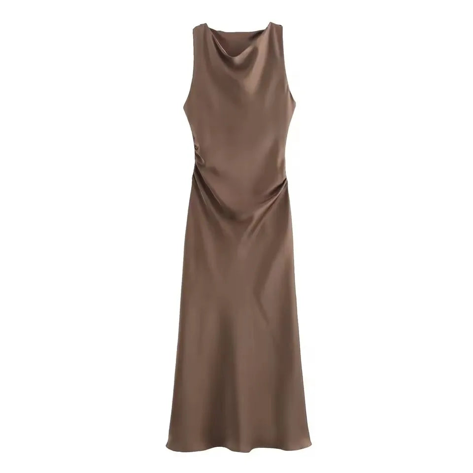 Vestidos Longos de Cetim para Mulheres 2026, Vestido Midi Slip de Verão, Vestido Sexy para Festa Noturna, Vestidos Elegantes Sem Mangas