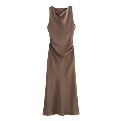 Vestidos Longos de Cetim para Mulheres 2026, Vestido Midi Slip de Verão, Vestido Sexy para Festa Noturna, Vestidos Elegantes Sem Mangas