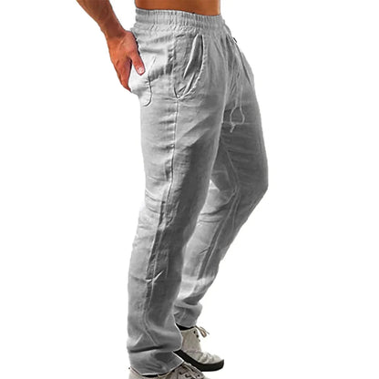 Calças masculinas coreanas de algodão para o verão, novas, respiráveis, de cor sólida, confortáveis, para fitness, ioga, corrida e estilo streetwear.