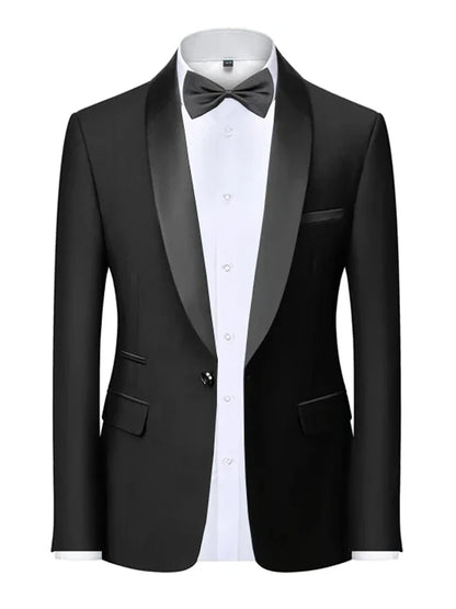 Mens Blazer Slim Fit Tuxedo Suits Jacket Shawl Collar Solid Jacket Wedding Dinner Prom One Button Blazer Jacket