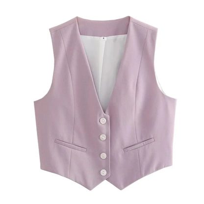 HH Moda Feminina Terno Sólido Colete Sem Mangas Colete Recortado Tops Coletes Primavera Verão Casual Senhora de Escritório Chic Tops