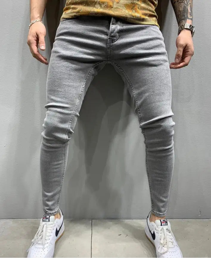 2025 New Solid Color Fashion Men Casual Pants Stretch Jeans Skinny Work Trousers Male Wash Slim Fit for Zippered Jeans Men Cloth