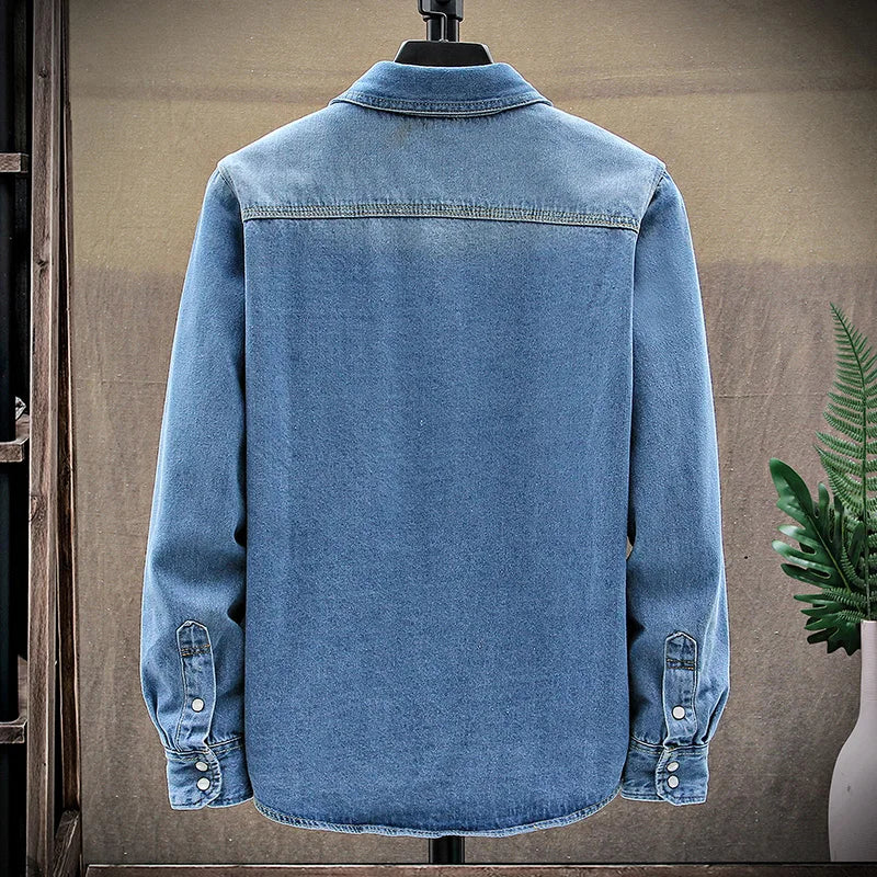 Jaqueta jeans masculina na moda primavera-outono moda puro algodão respirável casual camisa jeans de manga comprida confortável topo masculino