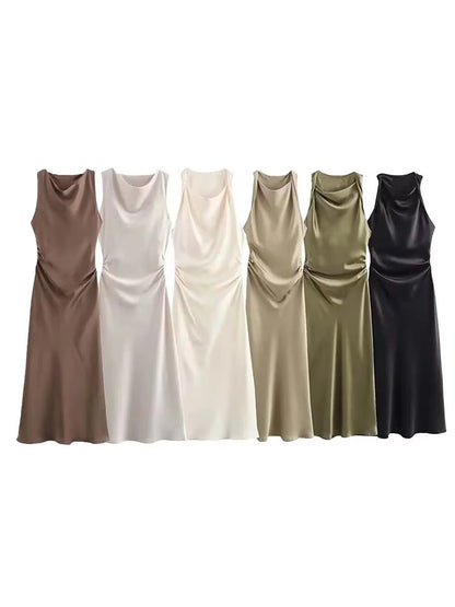 Vestidos Longos de Cetim para Mulheres 2026, Vestido Midi Slip de Verão, Vestido Sexy para Festa Noturna, Vestidos Elegantes Sem Mangas