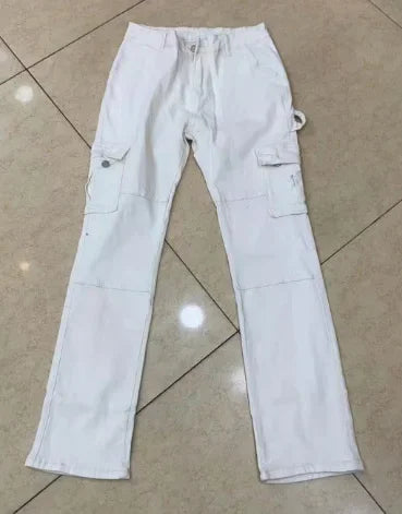 Mulheres cintura alta alta elástica sólida jeans 2023 novo outono jeans feminino workwear com bolso denim calças de perna reta calças de carga
