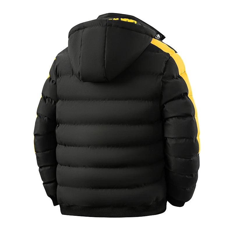 Jaqueta Puffer Masculina Grossa e Quente com Capuz, Casaco de Inverno Acolchoado Masculino, Parka Casual da Moda, Roupa Externa Acolchoada de Algodão, Casacos e Blusões