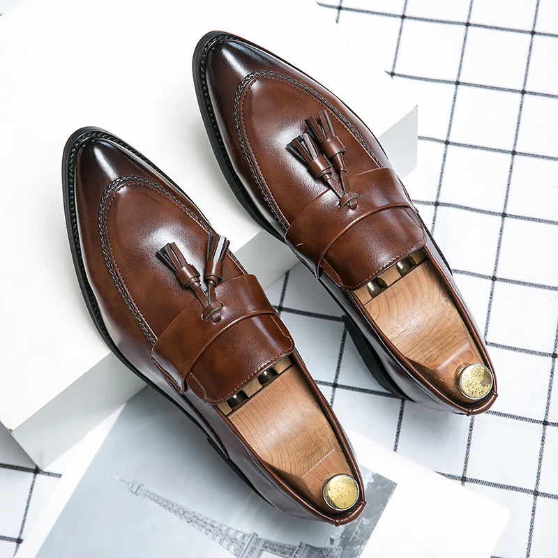 Sapatos de condução de borla masculino, sapatos deslizantes, vestido de casamento, preto, marrom, confortável, na moda, Oxford, masculino