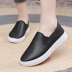 Inverno feminino quente e impermeável pu trabalho sapatos de algodão versátil um pé casual fundo plano anti deslizamento sapatos de placa vulcanizada