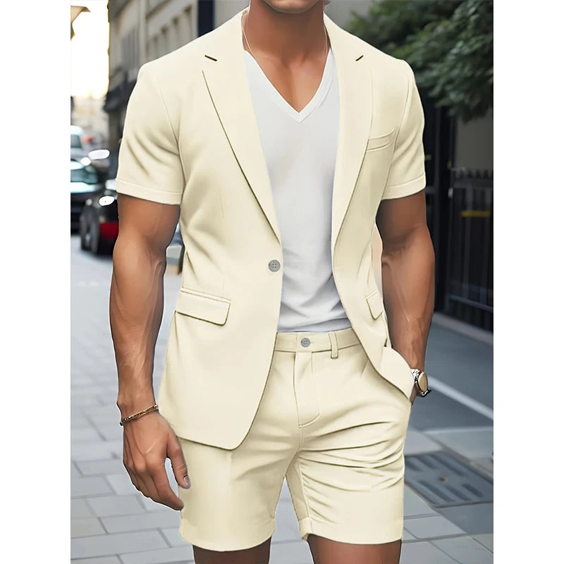 Terno masculino verão casual terno  2 peças moda manga curta terno blazer 5 polegadas vestido shorts para casamentos na praia ocasiões casuais