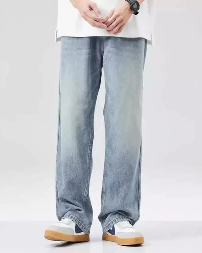 Calças jeans masculinas vintage lavagem perna larga solta jeans casual em linha reta estilo americano rua quatro estações novo 2026