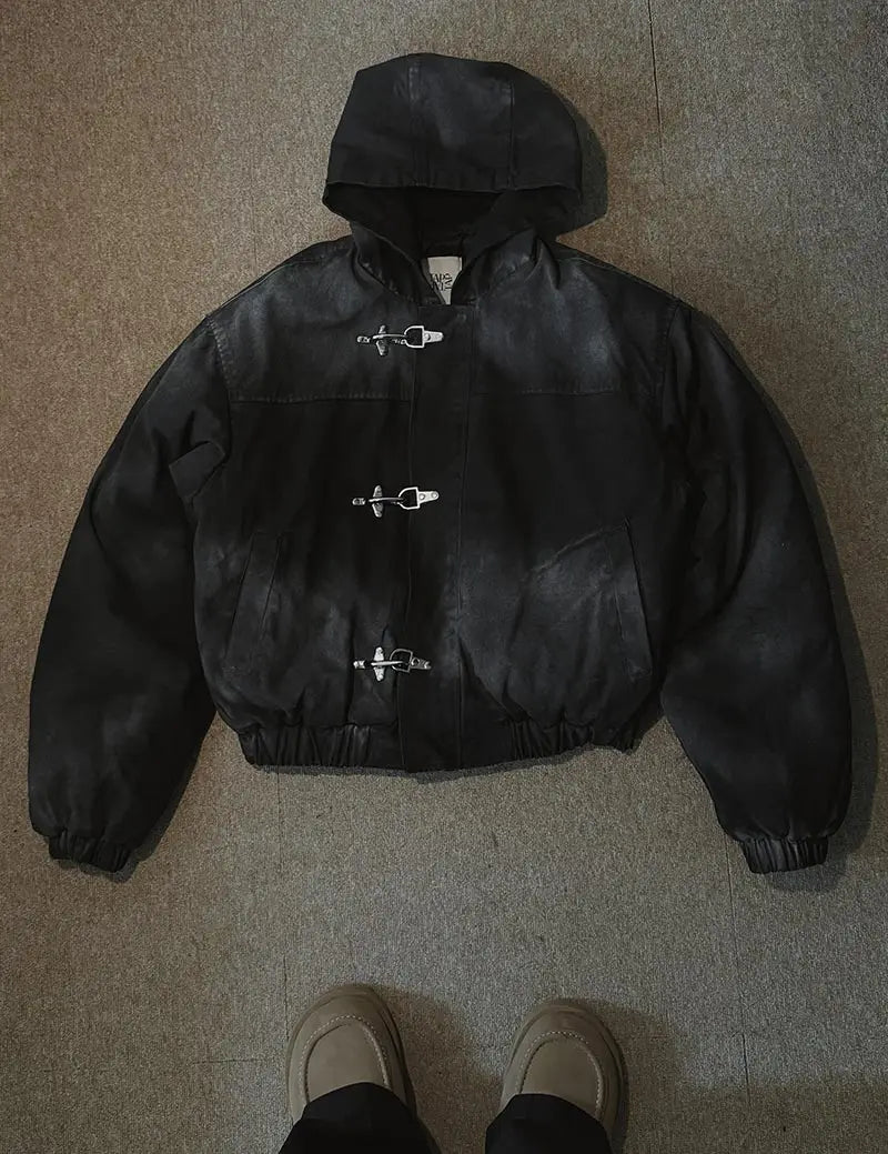 Jaqueta Masculina Americana com Botões de Pressão, Estilo High Street Oversized, Moletom com Capuz Y2K Retrô Harajuku Punk, Roupa Masculina