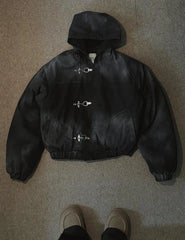 Jaqueta Masculina Americana com Botões de Pressão, Estilo High Street Oversized, Moletom com Capuz Y2K Retrô Harajuku Punk, Roupa Masculina
