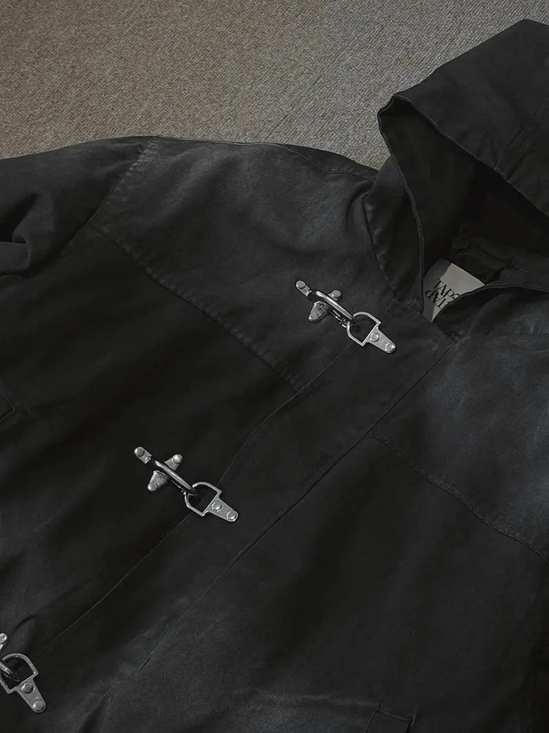 Jaqueta Masculina Americana com Botões de Pressão, Estilo High Street Oversized, Moletom com Capuz Y2K Retrô Harajuku Punk, Roupa Masculina