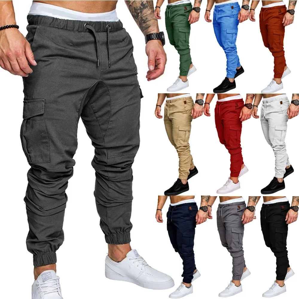 Novas Calças Casuais Masculinas de Tecido Trançado Streetwear Novas Calças de Trabalho com Múltiplos Bolsos