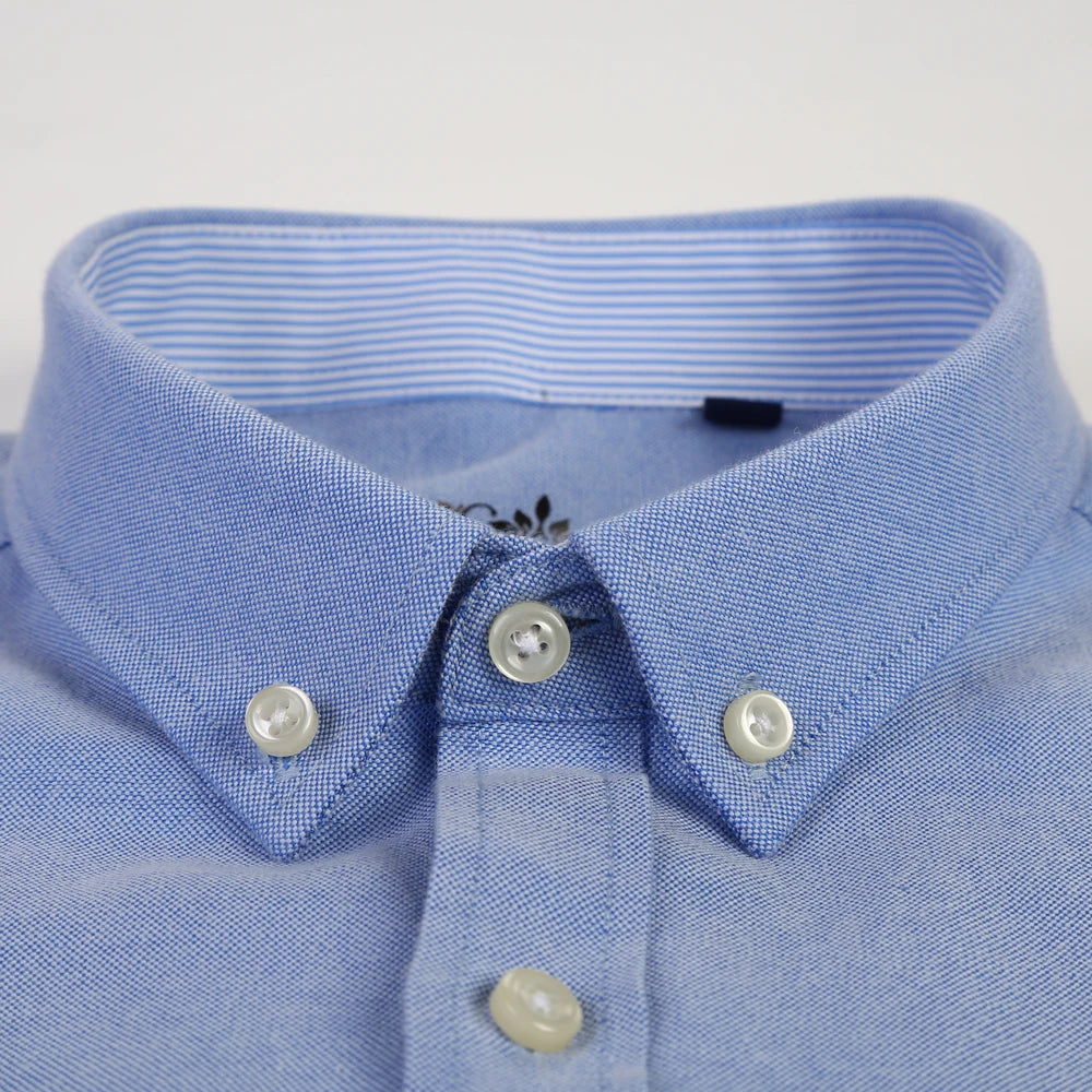 Camisa masculina de manga comprida oxford com botão no peito esquerdo confortável outono inverno ajuste regular casual versátil moda