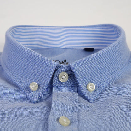 Camisa masculina de manga comprida oxford com botão no peito esquerdo confortável outono inverno ajuste regular casual versátil moda